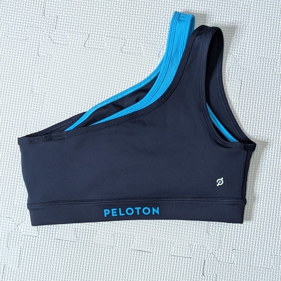 Peloton Bra Small Blue One Shoulder Workout Athleisure Cycling Midnight Aqua - Picture 2 of 5